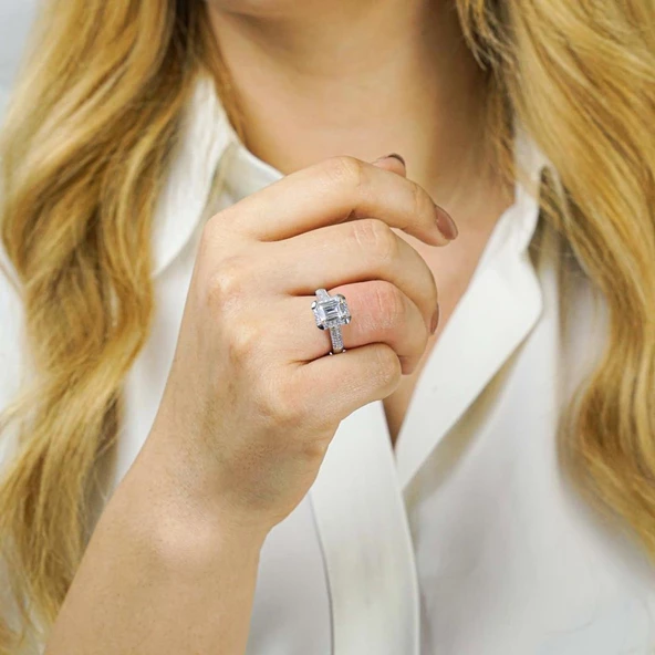 Pırlanta Model Baget Taşlı 925 Ayar Gümüş Yüzük - Resim 3