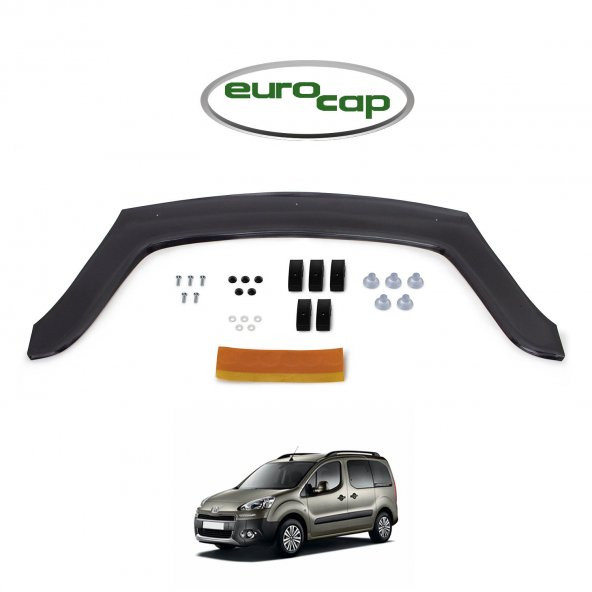 EUROCAP Peugeot Partner Kaput Maskesi Koruma Rüzgarlığı Deflektör 3mm Akrilik Parlak Siyah 2009-2015
