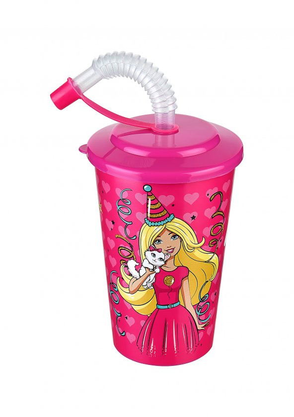 Barbie Kapaklı Pipetli Bardak 400 Ml.