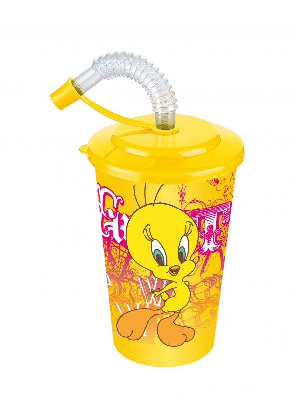 Tweety Kapaklı Pipetli Bardak 400 Ml.