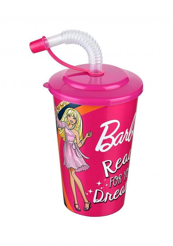 Barbie Kapaklı Pipetli Bardak 400 Ml. - 2