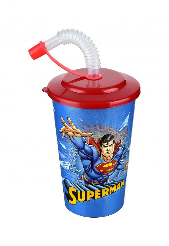 Süperman Kapaklı Pipetli Bardak 400 Ml. - 2