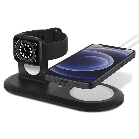 Spigen MagFit iPhone & Apple Watch için Stand Dock Şarj Ünitesi Duo 2in1