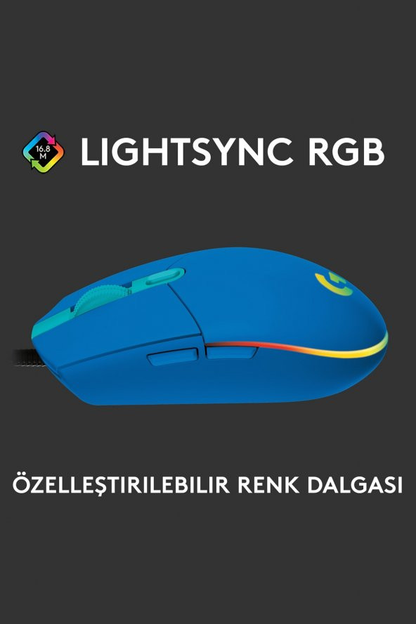 Logitech G102 Lightsync Optik Kablolu Oyuncu Mouse - Mavi - 2