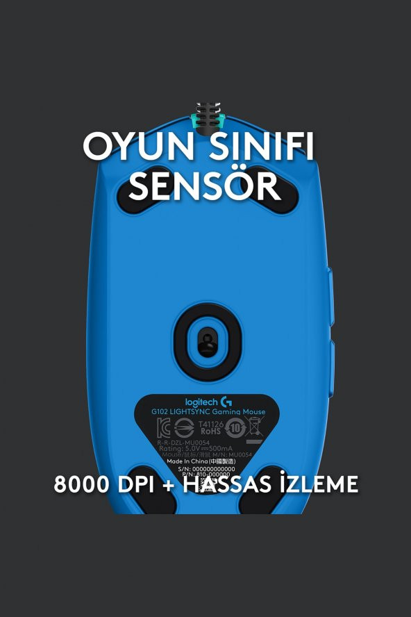 Logitech G102 Lightsync Optik Kablolu Oyuncu Mouse - Mavi - 3