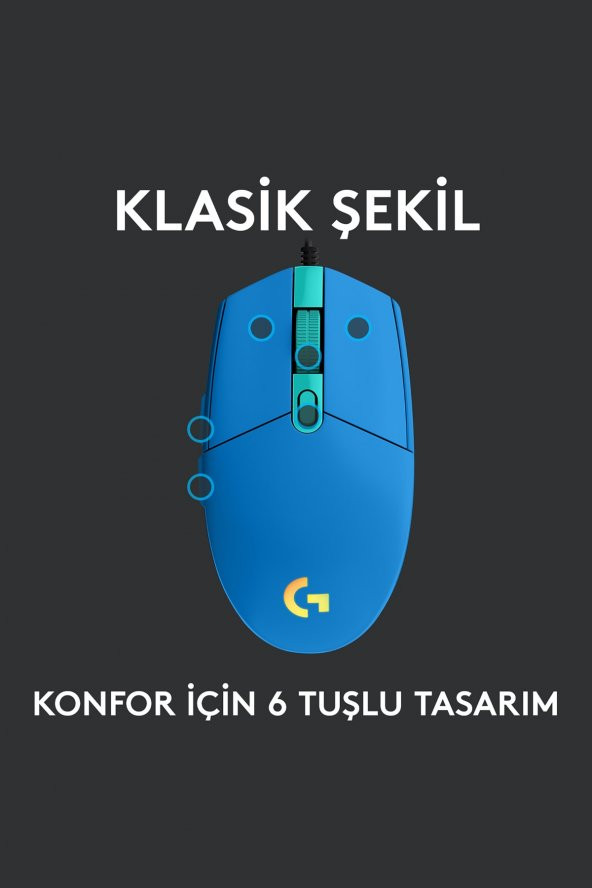 Logitech G102 Lightsync Optik Kablolu Oyuncu Mouse - Mavi - 4