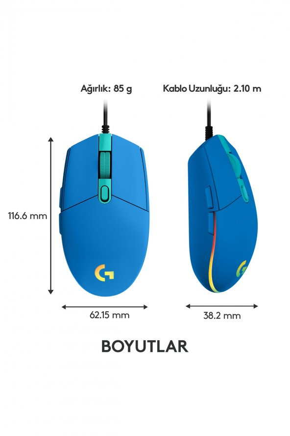 Logitech G102 Lightsync Optik Kablolu Oyuncu Mouse - Mavi - 8