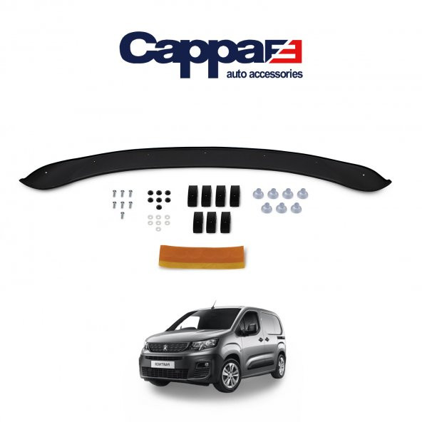 CAPPAFE Peugeot Partner Ön Kaput Koruyucu Rüzgarlığı 4mm Akrilik (ABS) Piano Black 2019 ve Sonrası