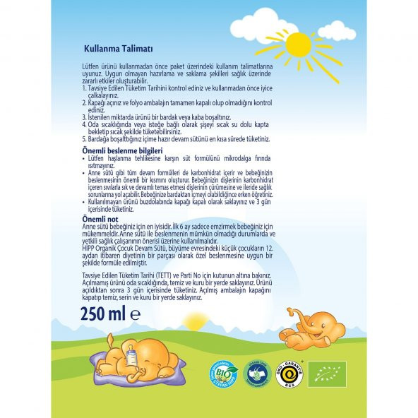 Hipp 1 Organik Sıvı Bebek Sütü 0+ Ay 200 ML - 3