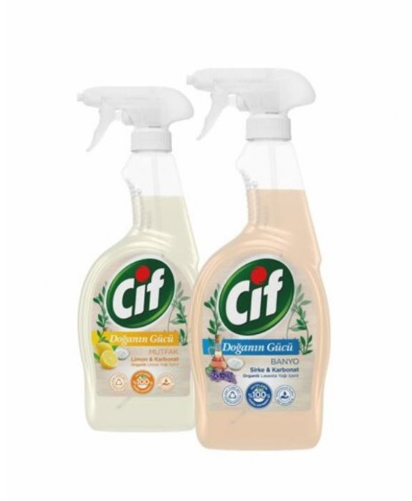 Cif Doğanın Gücü Mutfak Limon & Karbonat 750 ML + Banyo Sirke & Karbonat Sprey 750 ML