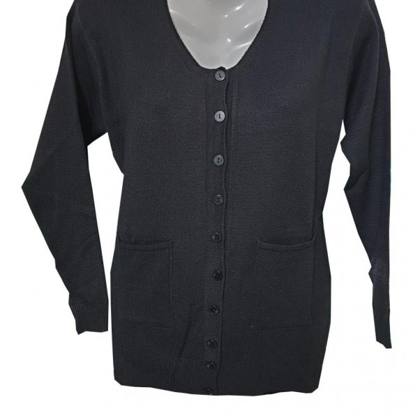 Siyah Renk Uzun Kollu Yuvarlak Yaka Kadın Triko Hırka - 3