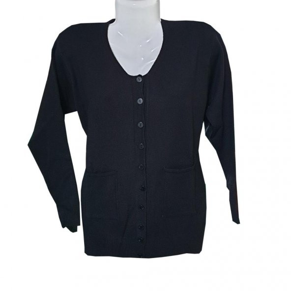 Siyah Renk Uzun Kollu Yuvarlak Yaka Kadın Triko Hırka - 10