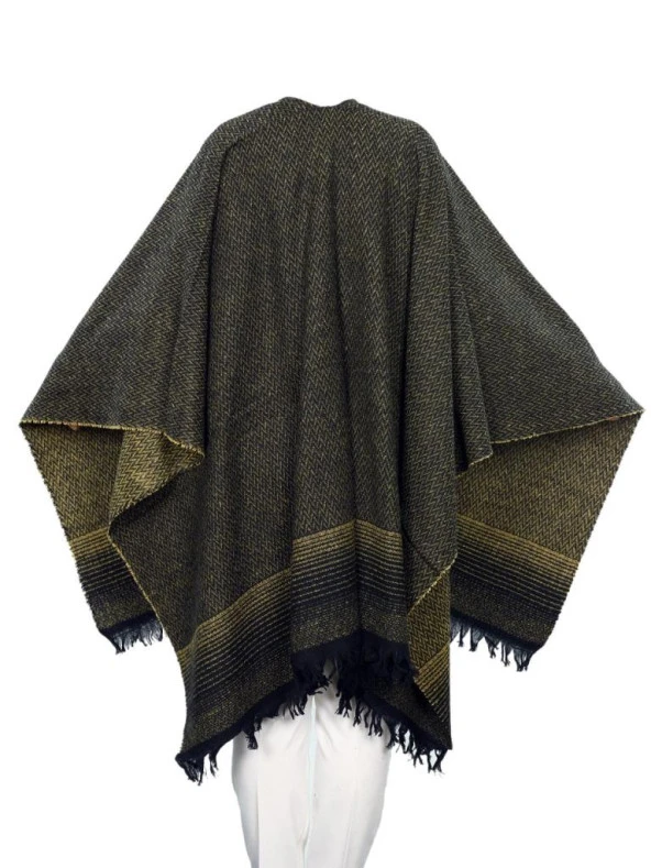 Siyah Ve Hardal Renk Çizgili Panço - 4