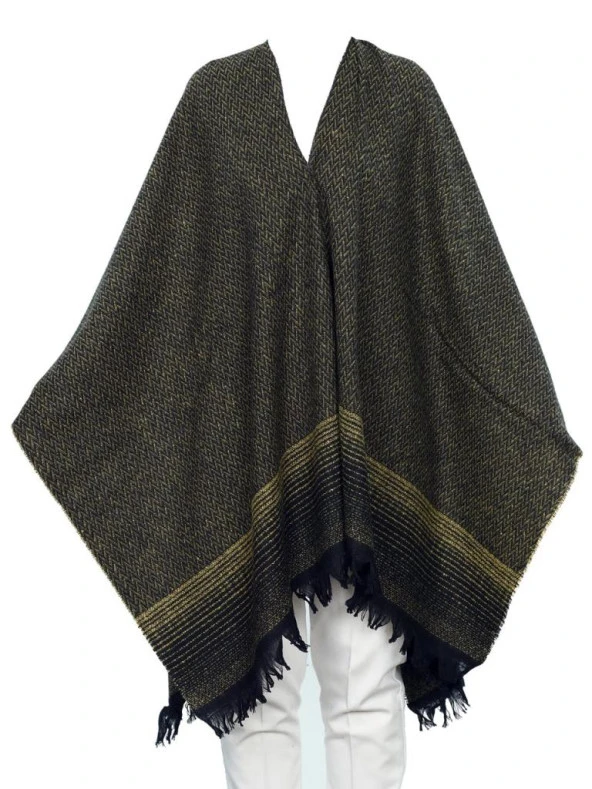 Siyah Ve Hardal Renk Çizgili Panço - 5