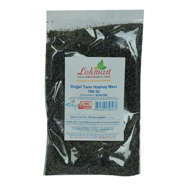 LokmanAVM Haşhaş Tohumu Tane Doğal Mavi 100 Gr Paket - Resim 2
