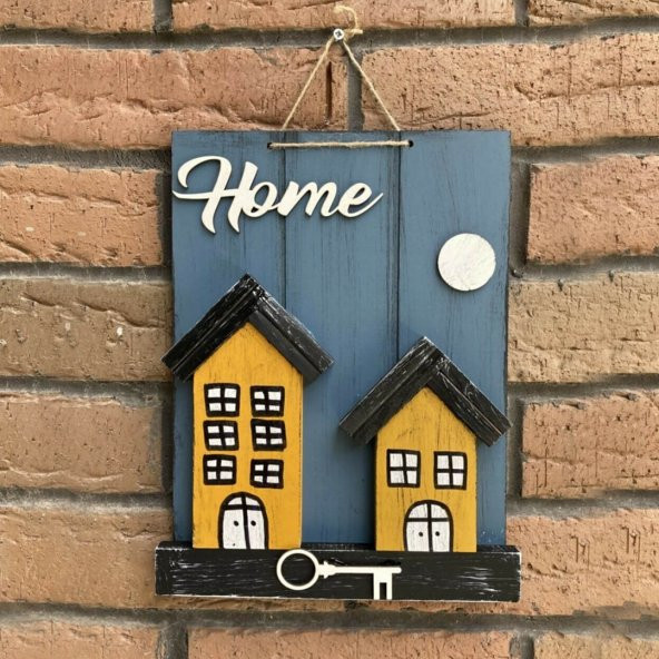Home Keys Ahşap Ev Detaylı El Yapımı Askılı Anahtarlık Mavi