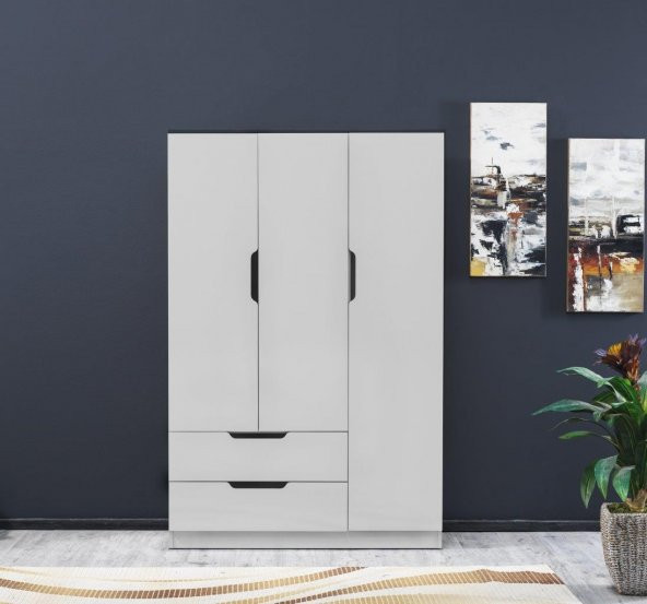 İpek Mobilya Fulya 3 Kapaklı 2 Çekmeceli Dolap Genişlik 90 CM ( BEYAZ ) - 2