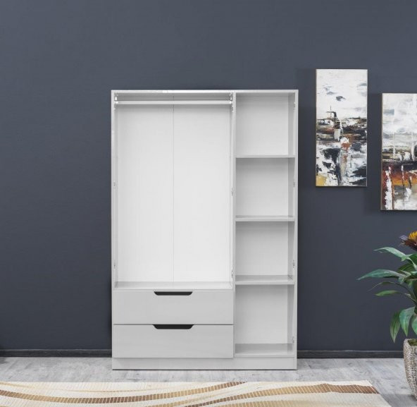 İpek Mobilya Fulya 3 Kapaklı 2 Çekmeceli Dolap Genişlik 90 CM ( BEYAZ ) - 4