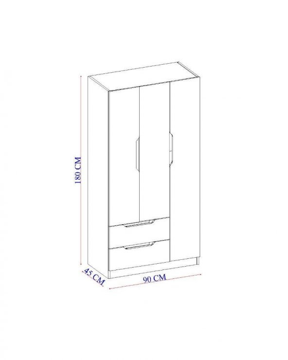 İpek Mobilya Fulya 3 Kapaklı 2 Çekmeceli Dolap Genişlik 90 CM ( BEYAZ ) - 5