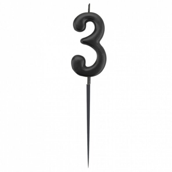 3 Rakam Siyah Çubuk Mum 14 cm - 1