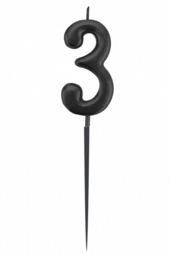 3 Rakam Siyah Çubuk Mum 14 cm - 2