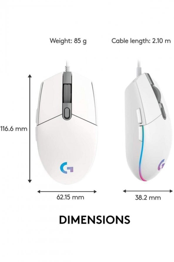 Logitech G102 LightSync Optik Kablolu Oyuncu Mouse Beyaz - 3