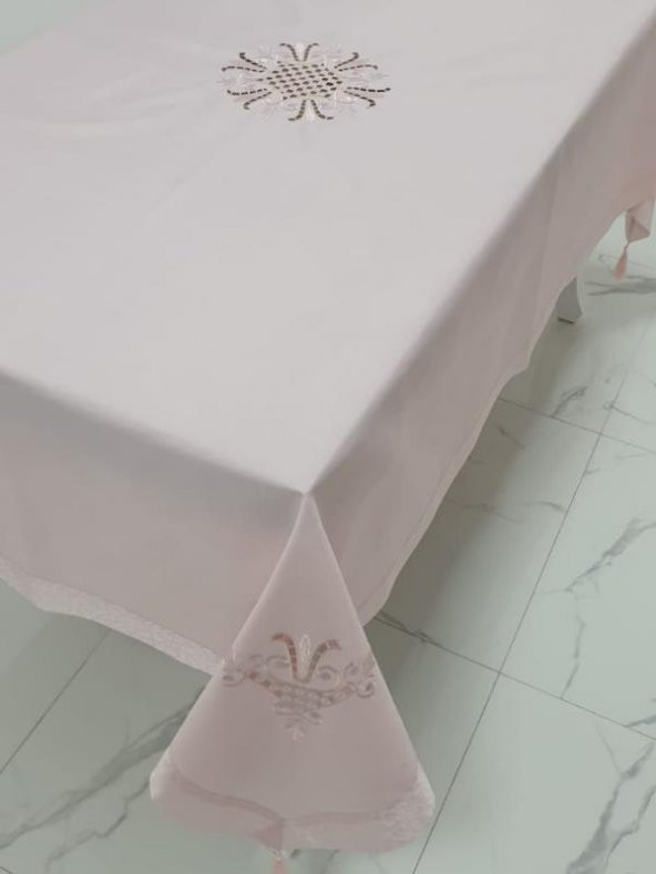 Finezza İrem Pudra Nakışlı Keten Kumaş Pudra Masa Örtüsü 160x220 Cm - 993 - 3