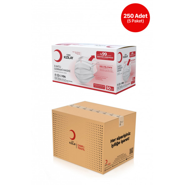 Kızılay 3 Katlı Meltblown Cerrahi Maske 250 Adet (5x50'li Paket) - 2