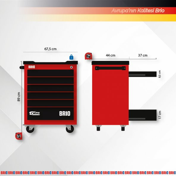 Brio Hareketli Tekerlekli Takım Dolabı Takım Arabası 6 Çekmeceli Kilitli 259 Parça Siyah Dolu - 5