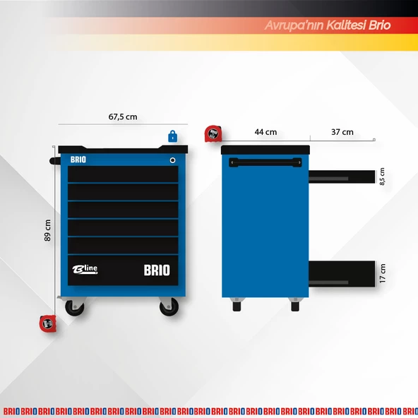 Brio Hareketli Takım Dolabı 6 Çekmece 2022 Seri 259 Parça Mavi Dolu - Resim 5