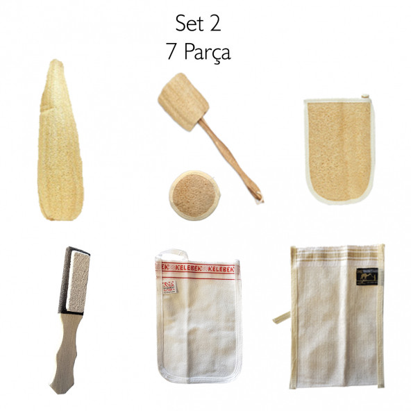 Banyo Kese Seti 7 Parça No2 Tellak Kese Kabak Lifi Kesesi Hamam Banyo Bakım Seti