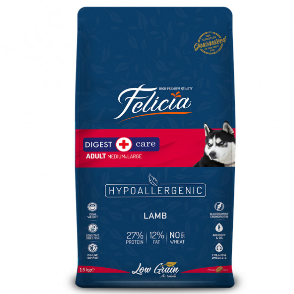 Felicia 15 Kg Yetişkin Kuzulu M Large Az Tahıllı Breed HypoAllergenic Köpek Maması