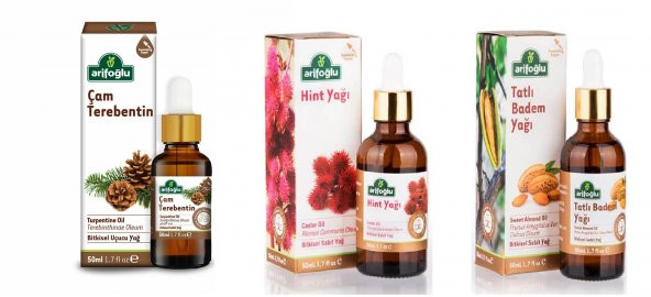 Arifoğlu Tatlı Badem Yağı + Çam Terebentin Yağı + Hint Yağı 3 x 50 ML