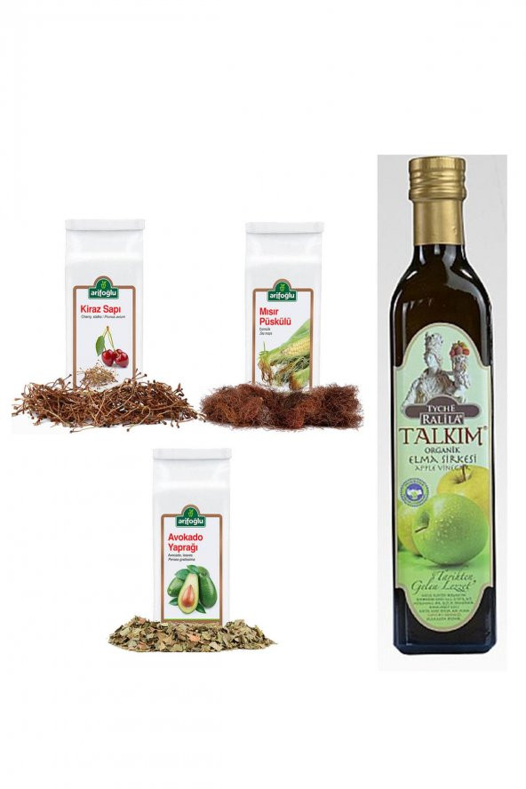 4 lü Set Arifoğlu Detoks Çayı (Kiraz Sapı-Mısır Püskülü-Avokado Yaprağı)-Talkım Elma Sirkesi 500 ml
