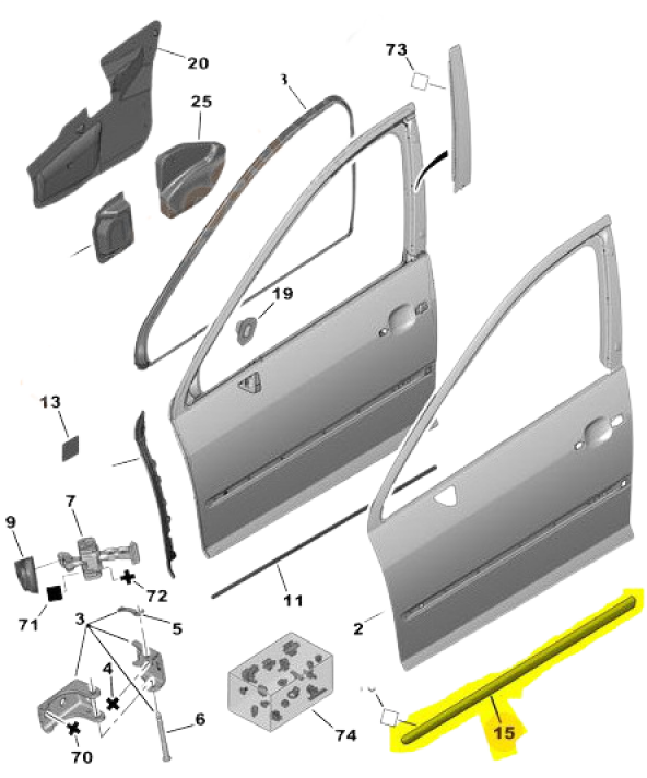 PEUGEOT 407 ÖN KAPI ÇITASI SOL NİKELAJLI (BANT-KUŞAK) OEM 8545Z7