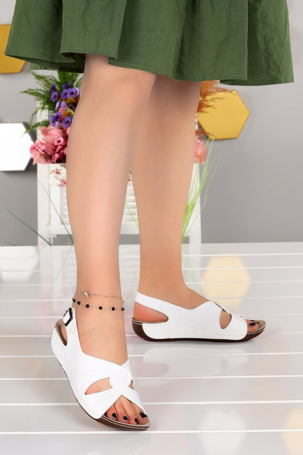 Woggo Günlük Kemerli Kadın Sandalet Ary 54-460RR Beyaz