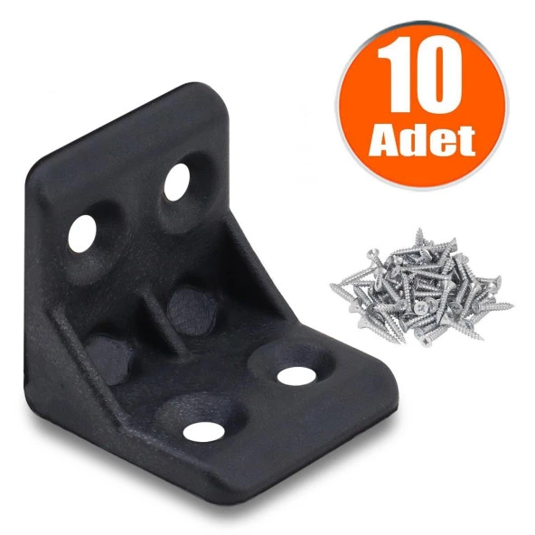 Mobilya Dolap Köşe Bağlantı Sabitleme L Gönye 25x25x25 mm Siyah (10 ADET)