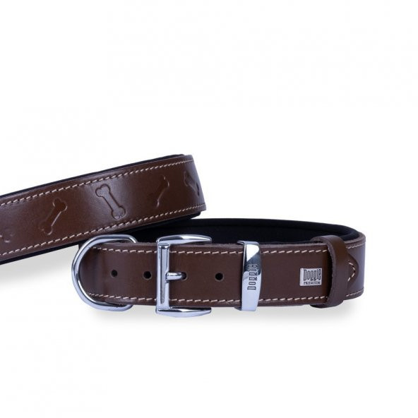 Doggie Deri Kemik Desenli Boyun Tasması L 3.5x52-60cm Kahverengi