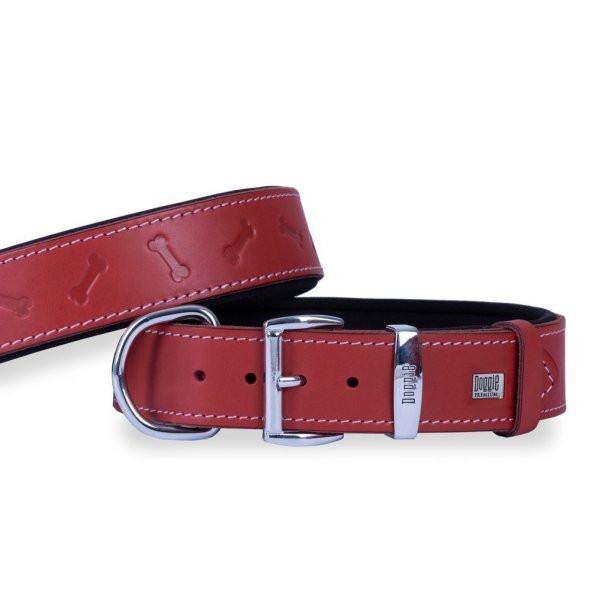 Doggie Deri Kemik Desenli Boyun Tasması L 4x57-65cm Kırmızı
