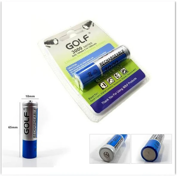 18650 GOLF 3000 SERIES 3.7V 1500mAh Lithium Şarjlı Fener Pili ürün görseli 1