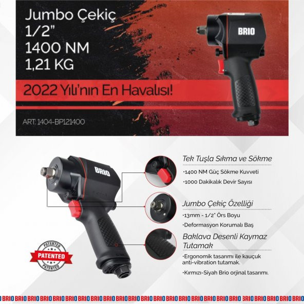 Brio Havalı Somun Sökme 1/2 1400 Nm Jumbo Çekiç 1,21 Kg - 3