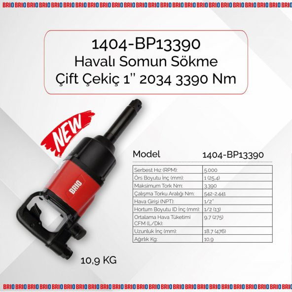 Brio Havalı Somun Sökme 1'' 3390 Nm Çift Çekiç 10,9 Kg - 2