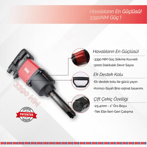 Brio Havalı Somun Sökme 1'' 3390 Nm Çift Çekiç 10,9 Kg - 4