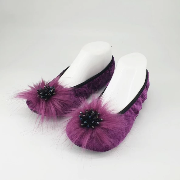 Kirpi Taşlı Ev Babeti Ve Patik Mor renk - 4