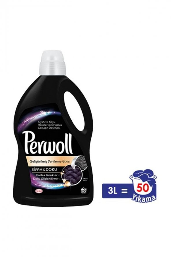 Perwoll Hassas Bakım Sıvı Çamaşır Deterjanı 3L (50 Yıkama) Siyah Giysiler için Yenileme&Onarım