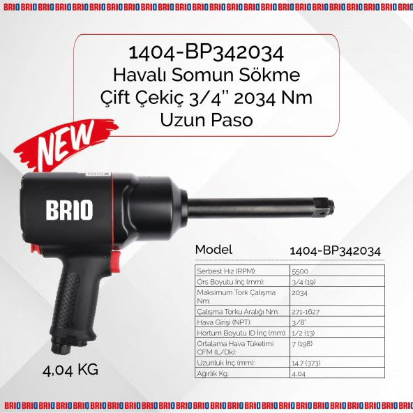 Brio Havalı Somun Sökme 1'' Uzun Paso 2034 Nm Çift Çekiç 4,42 Kg - 2