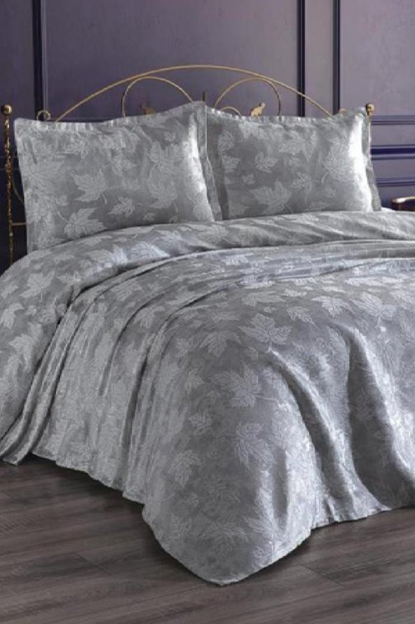 Çeyiz Diyarı Çınar Jakarlı Yatak Örtüsü Silver - Resim 6