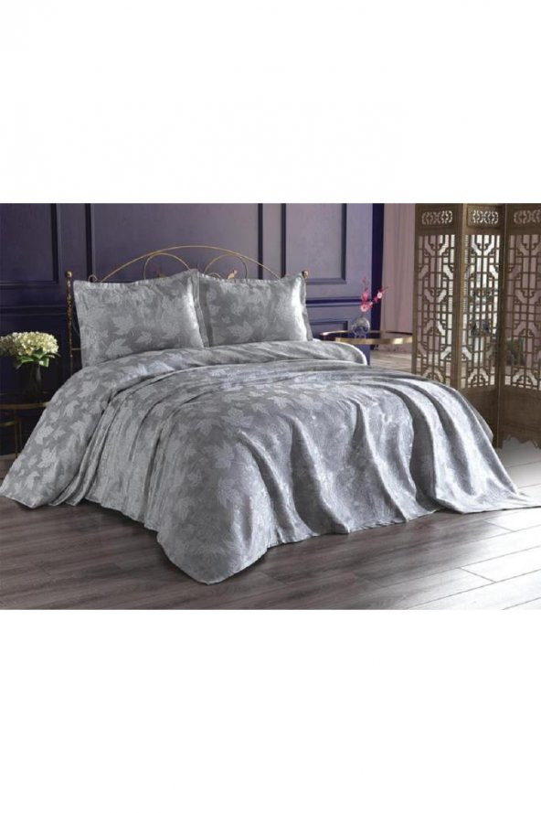 Çeyiz Diyarı Çınar Jakarlı Yatak Örtüsü Silver - Resim 7