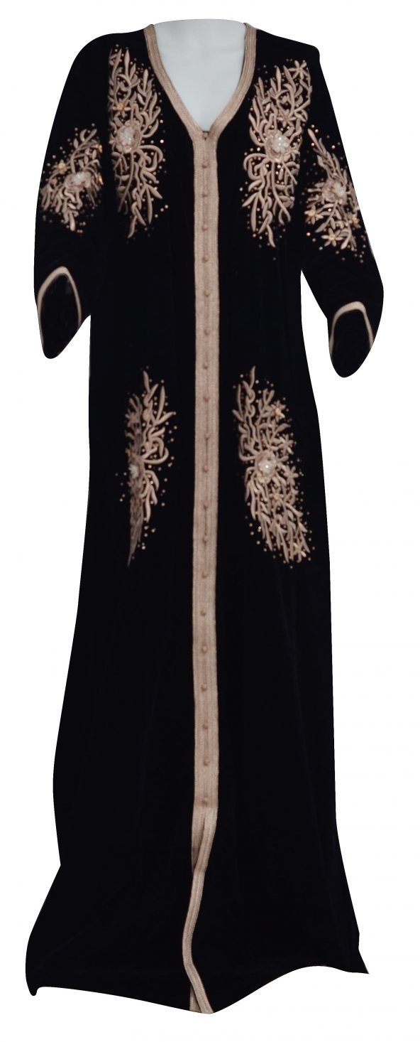 Bindallı İşlemeli Taşlı Siyah Kadife Özel Dikim Nişan Kına Elbisesi - 2