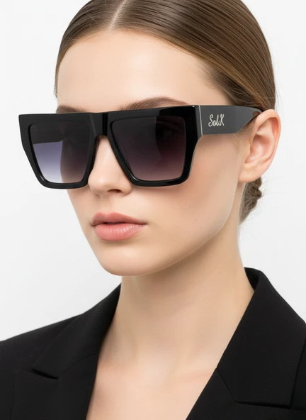 Sol.K Comcarrox-k Kadın Siyah Güneş Gözlüğü Büyük Lensli uv400 cr-39 lens - Resim 3